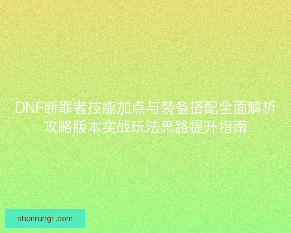 DNF断罪者技能加点与装备搭配全面解析攻略版本实战玩法思路提升指南