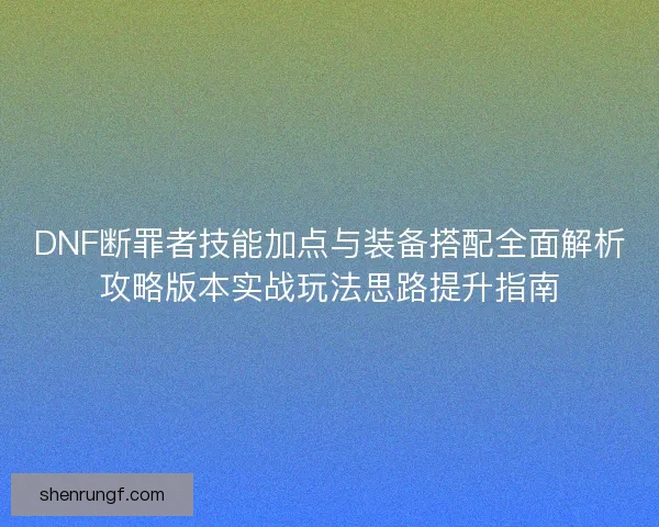 DNF断罪者技能加点与装备搭配全面解析攻略版本实战玩法思路提升指南